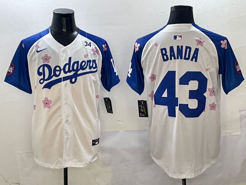 Men Los Angeles Dodgers #43 Banda White Blue Sakura Edition 2025 Nike MLB Jersey style 7->->